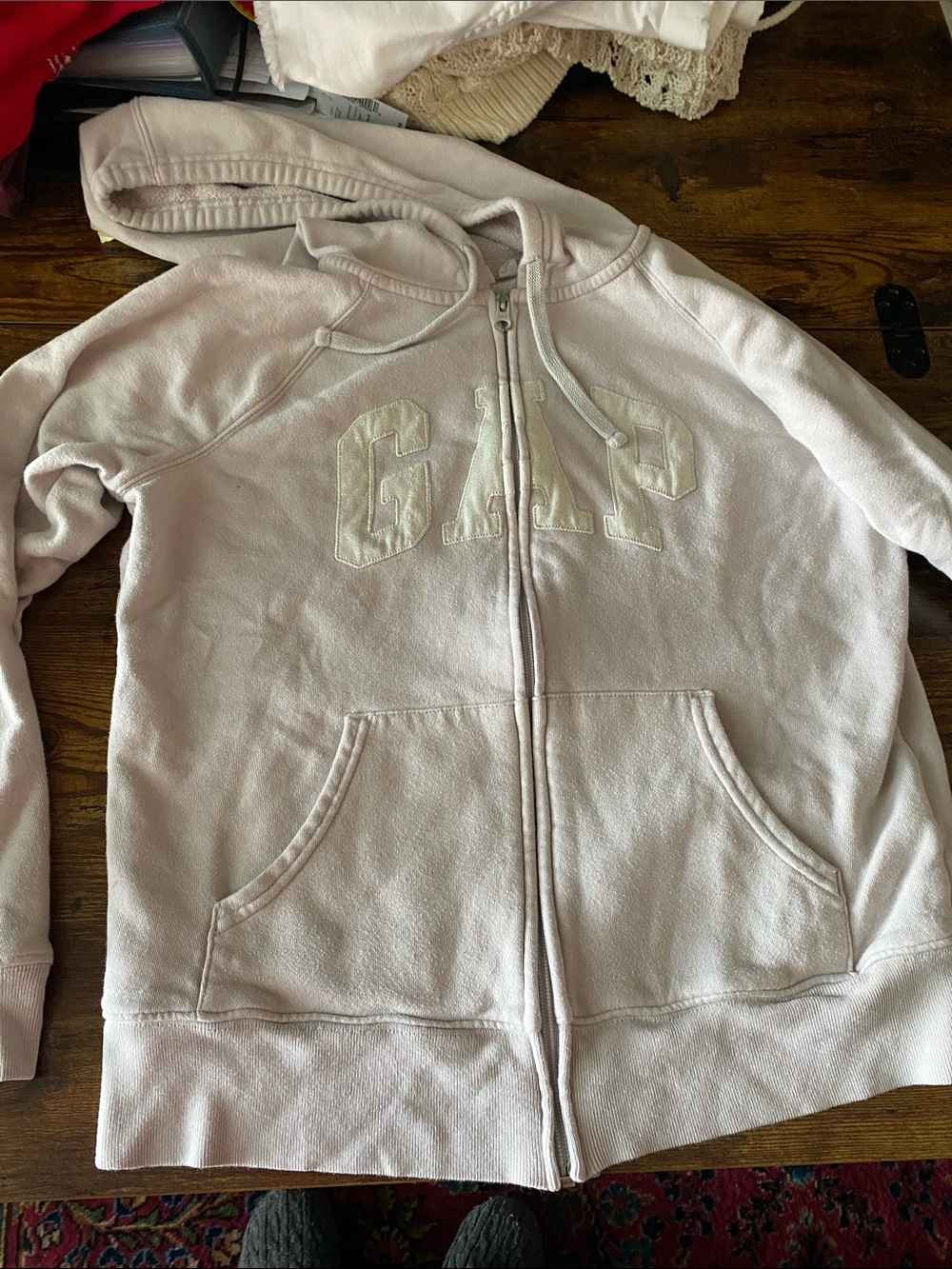 GAP Light Gray Full-Zip Hoodie with Embossed Logo